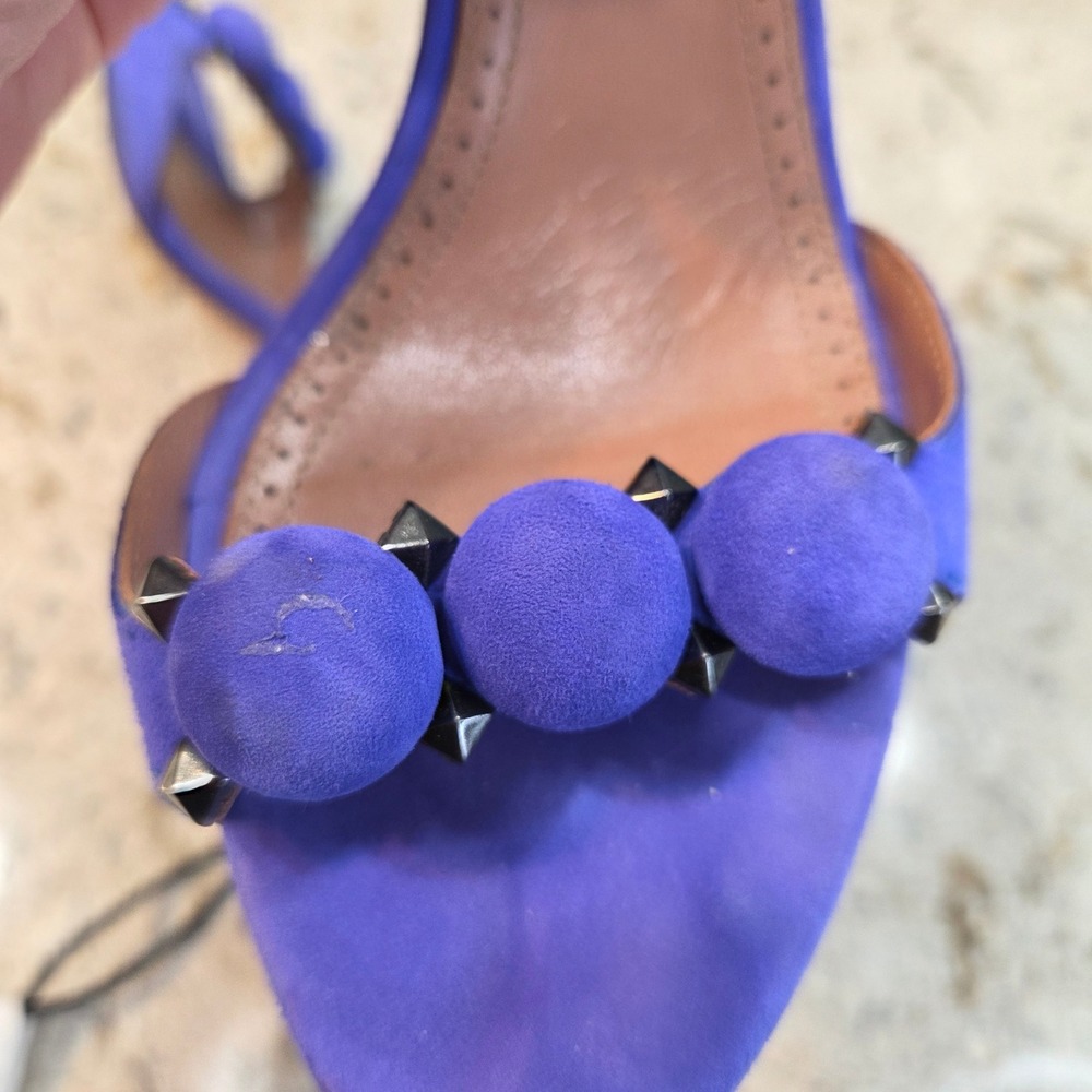 Alaia Bombe Purple Suede Studded Ankle Strap Sandals Heels 39.5 Made in Italy - Picture 13 of 16